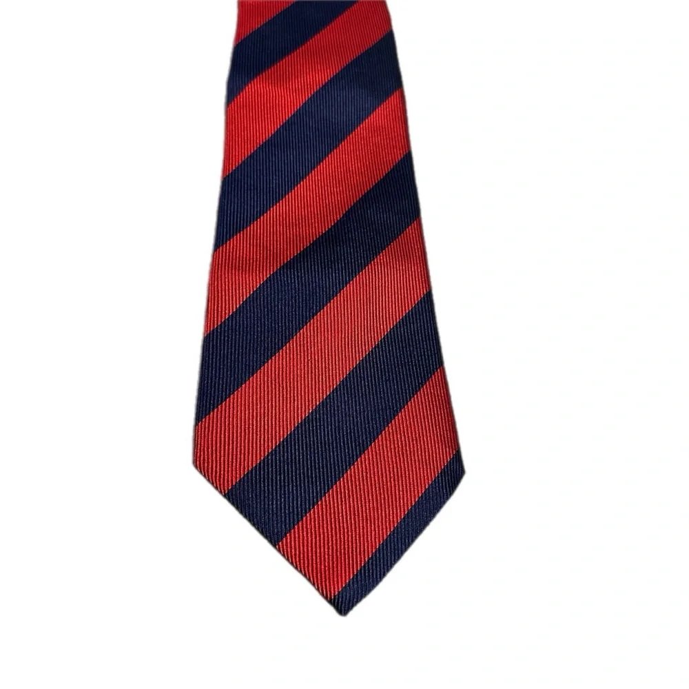 Vintage Burberrys Red & Navy Blue Striped All Silk Tie – Made in England - Picture 3 of 7